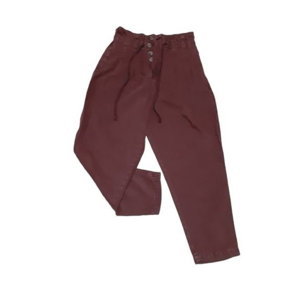 Free People Margate Pleated Trouser Paper Bag Vina High Waist Wine Button Fly M
